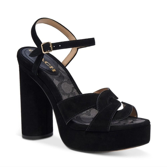 Coach size 9 Talina Black Suede Platform Sandals, NEW - Picture 1 of 16